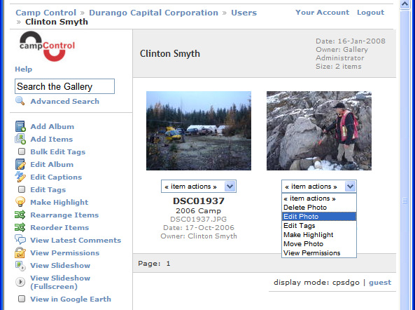 Edit Photo dropdown